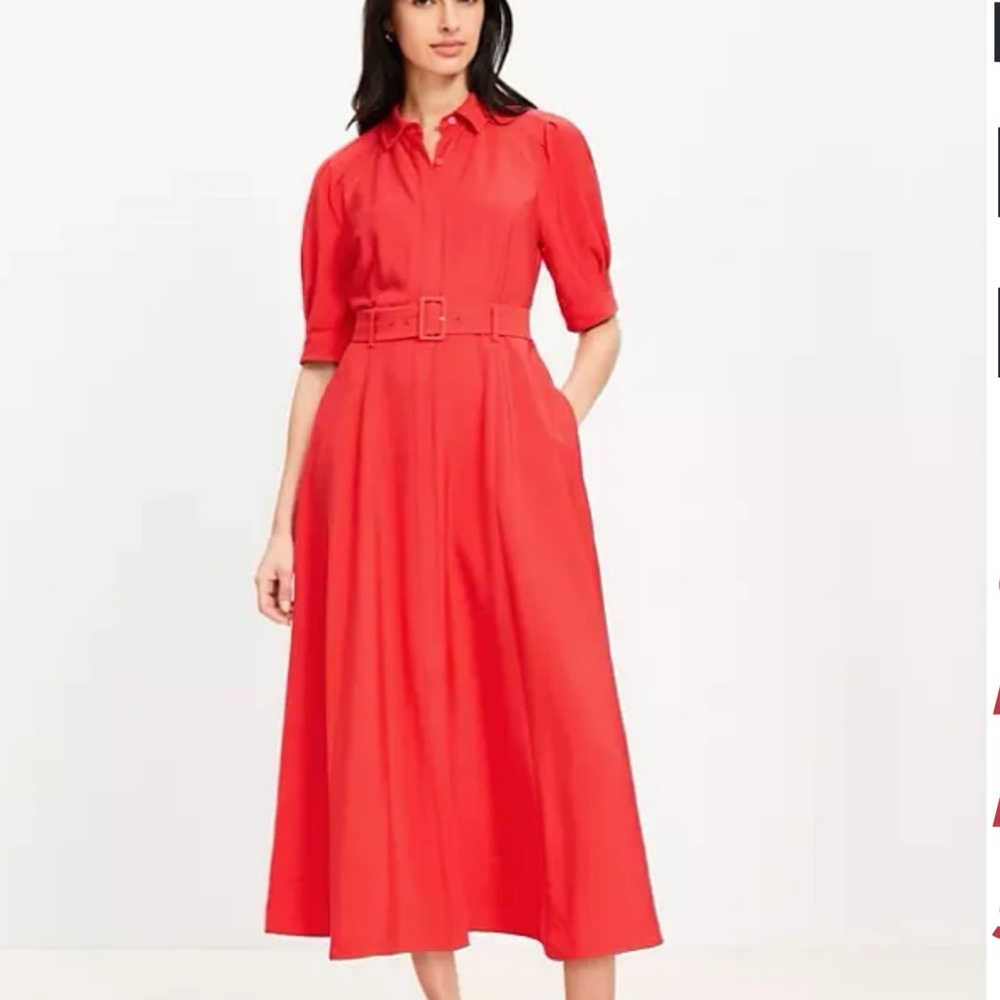 LOFT Vibrant Red Maxi Dress with Belt